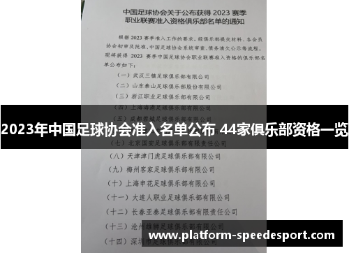 2023年中国足球协会准入名单公布 44家俱乐部资格一览